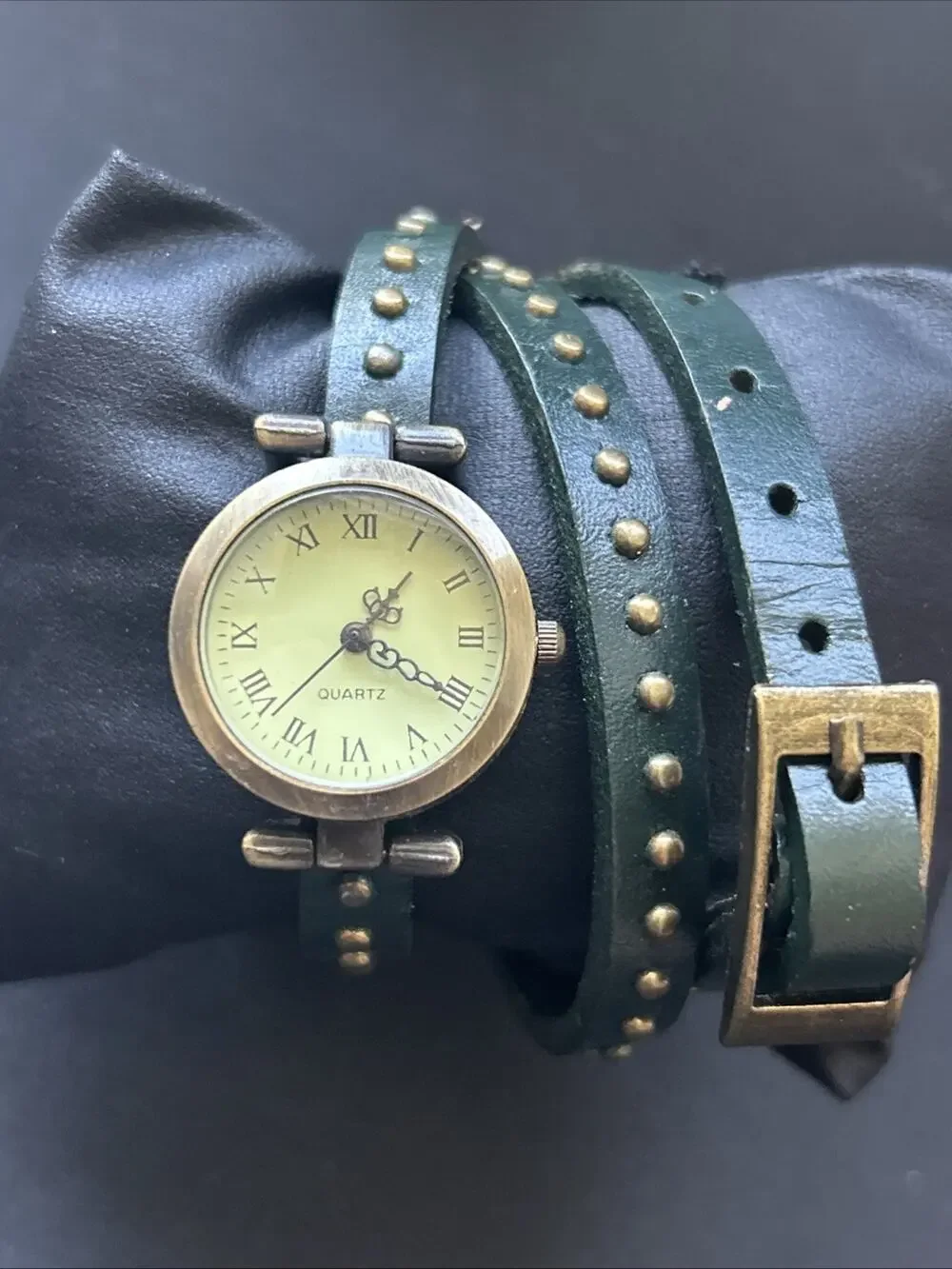 Bronze Tone Forest Green Wrap Style Band Quartz Watch